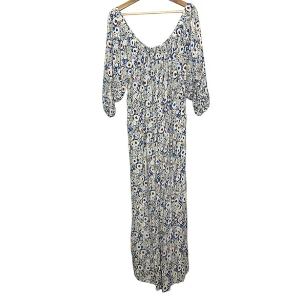 Eloquii Drama Sleeve Off Shoulder Floral Jumpsuit